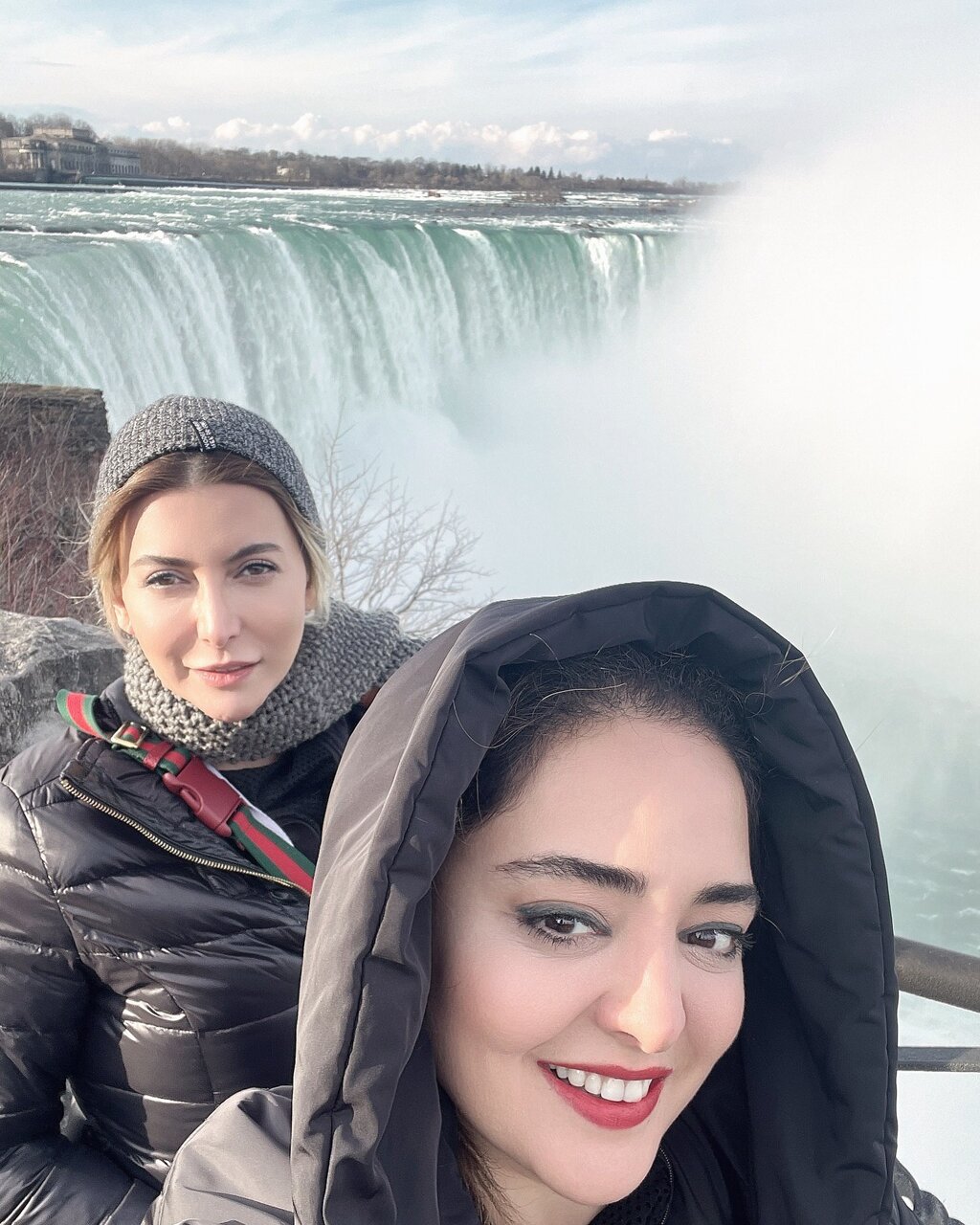 فریبا نادری تولد نرگس محمدی را جشن گرفت عکس فریبا نادری و نرگس محمدی در کنار آبشار نیاگارا
