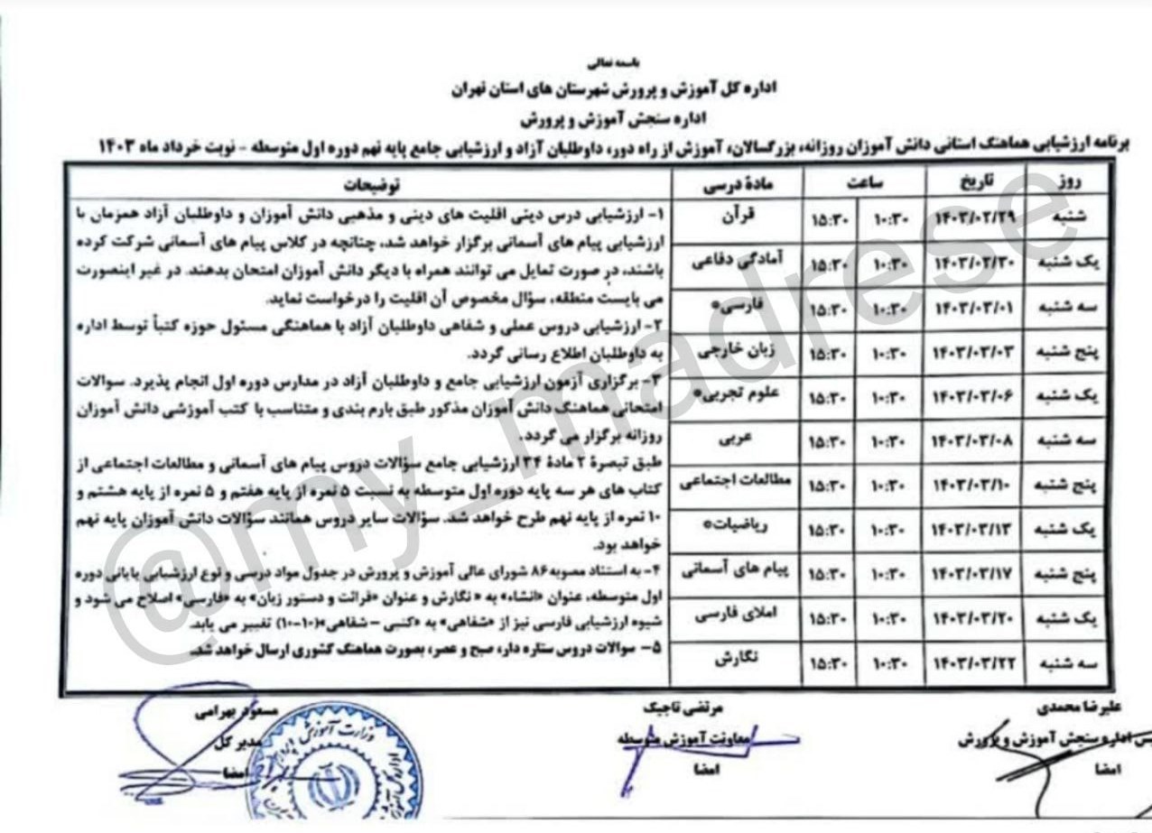 اطلاعیه مهم آموزش و پرورش درباره امتحانات نهایی خرداد :: بازتاب آنلاین