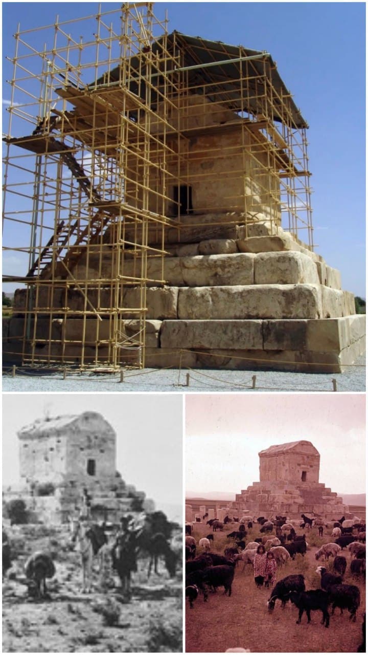 عکس مقایسه آرامگاه کوروش در دوره پهلوی و جمهوری اسلامی