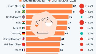 فهرست نابرابری ثروت در سال ۲۰۲۴ توسط UBS منتشر شد/ آفریقای جنوبی در صدر فهرست نابرابری ثروت (+اینفوگرافی)
