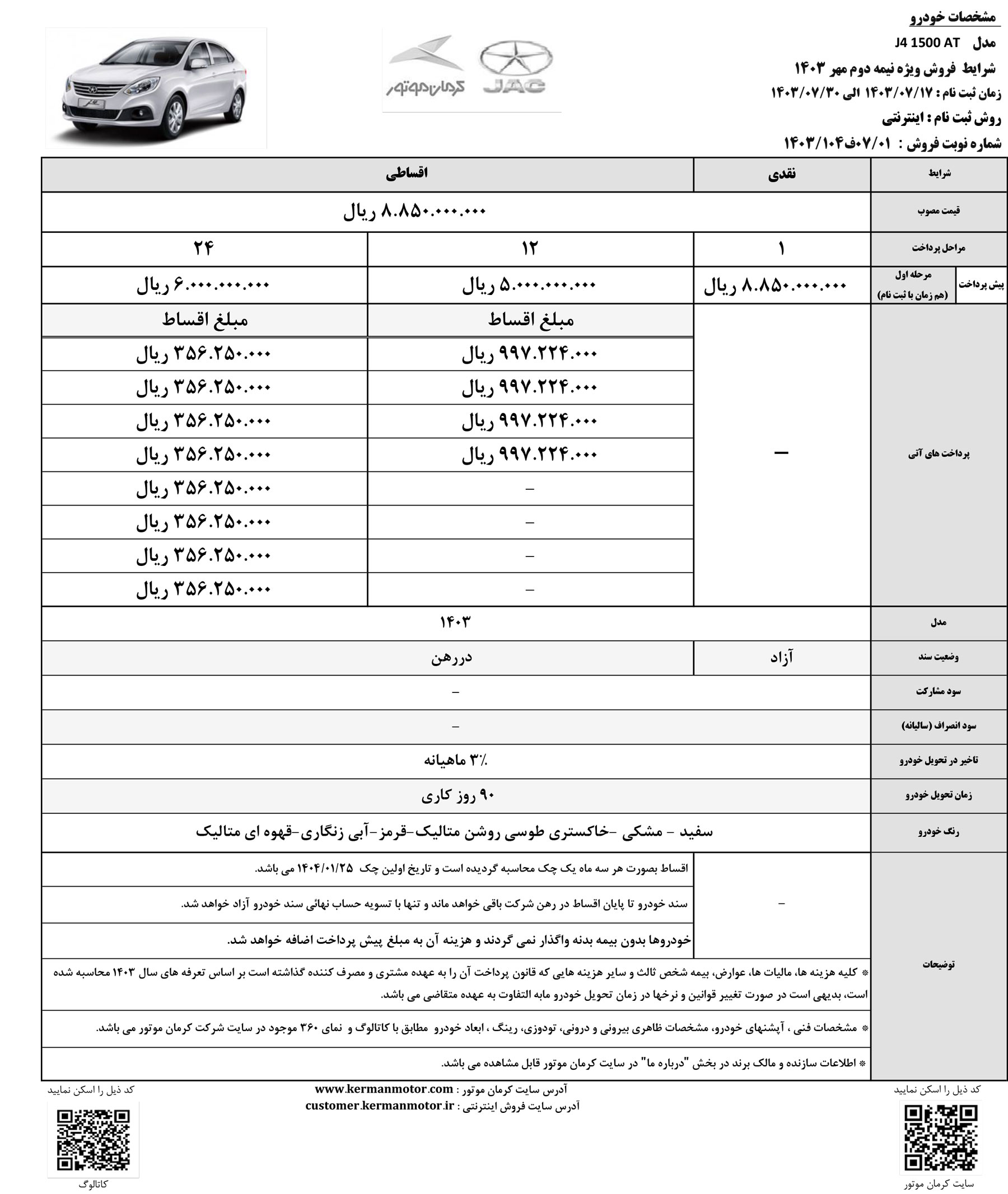 شرایط پرداخت و اقساط 4 محصول کرمان موتور اعلام شد - مهر 1403