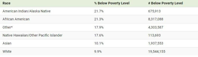 تفاوت نرخ فقر در ایالات متحده بر اساس نژاد شهروندان + نمودار