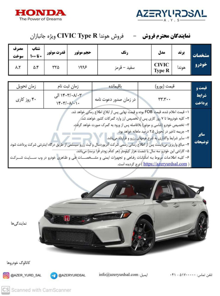 شرایط فروش هوندا سیویک تایپ R برای پیشکسوتان اعلام شد