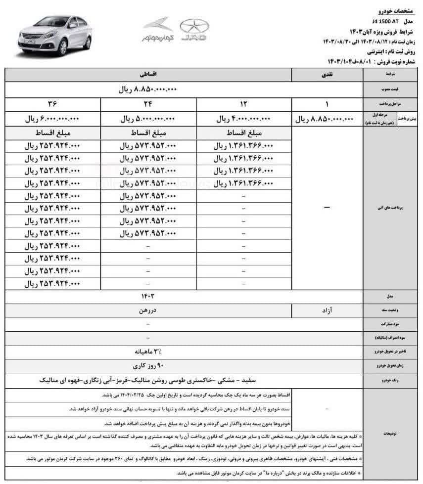 شرایط فروش 4 محصول ویژه موتور کرمان آبان ماه 1403 اعلام شد.