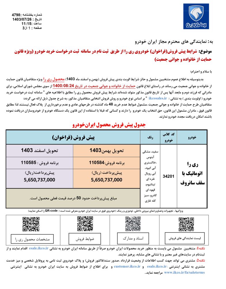 شرایط پیش فروش طرح مادران ری اعلام شد - مهر 1403