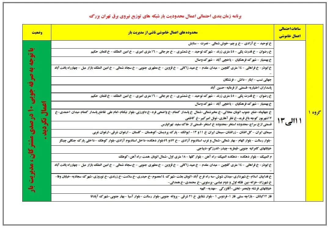 جدول+قطعات+برق+مناطق+مختلف+تهران+(1)