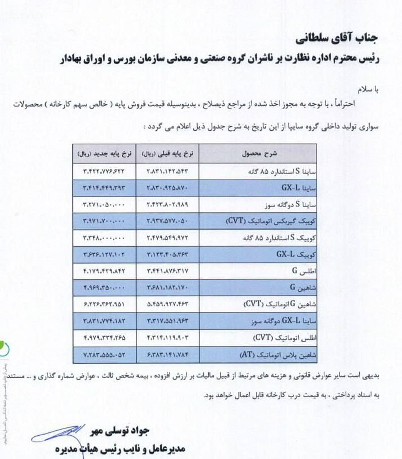 قیمت جدید ایران خودرو و سایپا