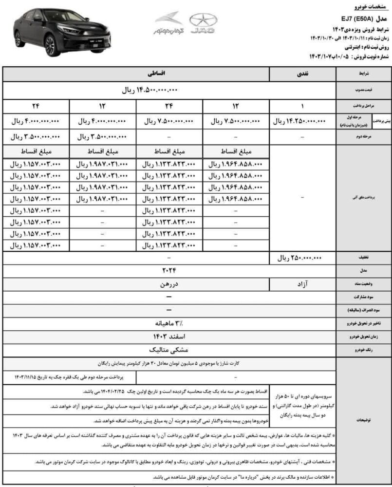 شرایط فروش دو خودرو برقی کرمان موتور اعلام شد - دی 1403 3 شرایط فروش دو خودروی برقی کرمان موتور اعلام شد: دی 1403