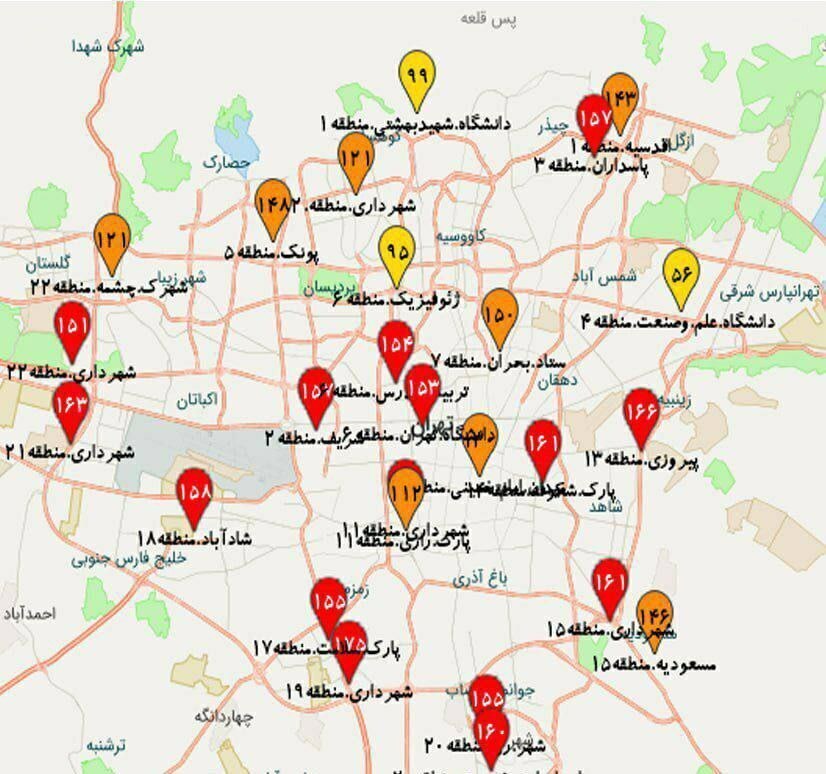 ۱۵ منطقه تهران در وضعیت قرمز قرار گرفتند