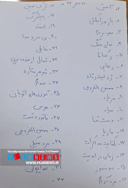 اسامی فیلم های جشنواره فجر (1)