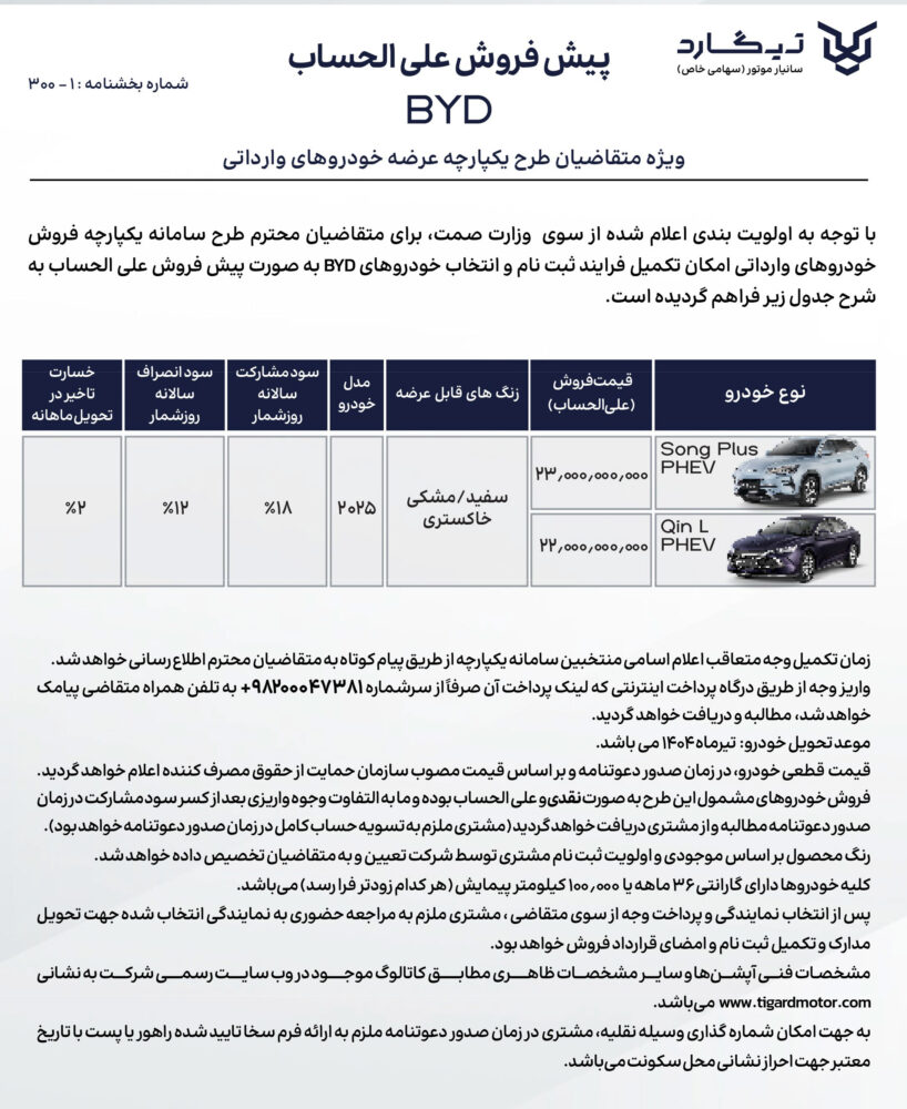تنها تأمین کننده Tigard BYD در واردات واردات جدید