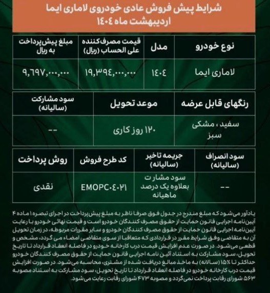 پیش فروش خودرو لاماری ایما آغاز شد+ جزئیات