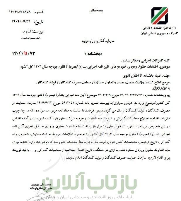 بازپرداخت حقوق ورودی خودروهای وارداتی کلید خورد