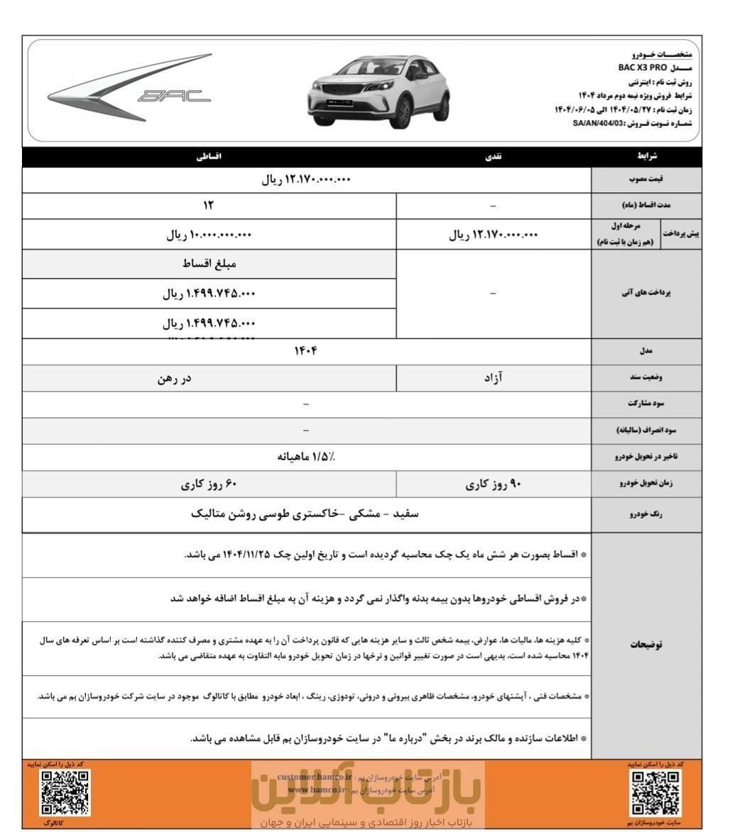 تمدید شرایط فروش BAC X3 Pro تا پنجم شهریور ماه