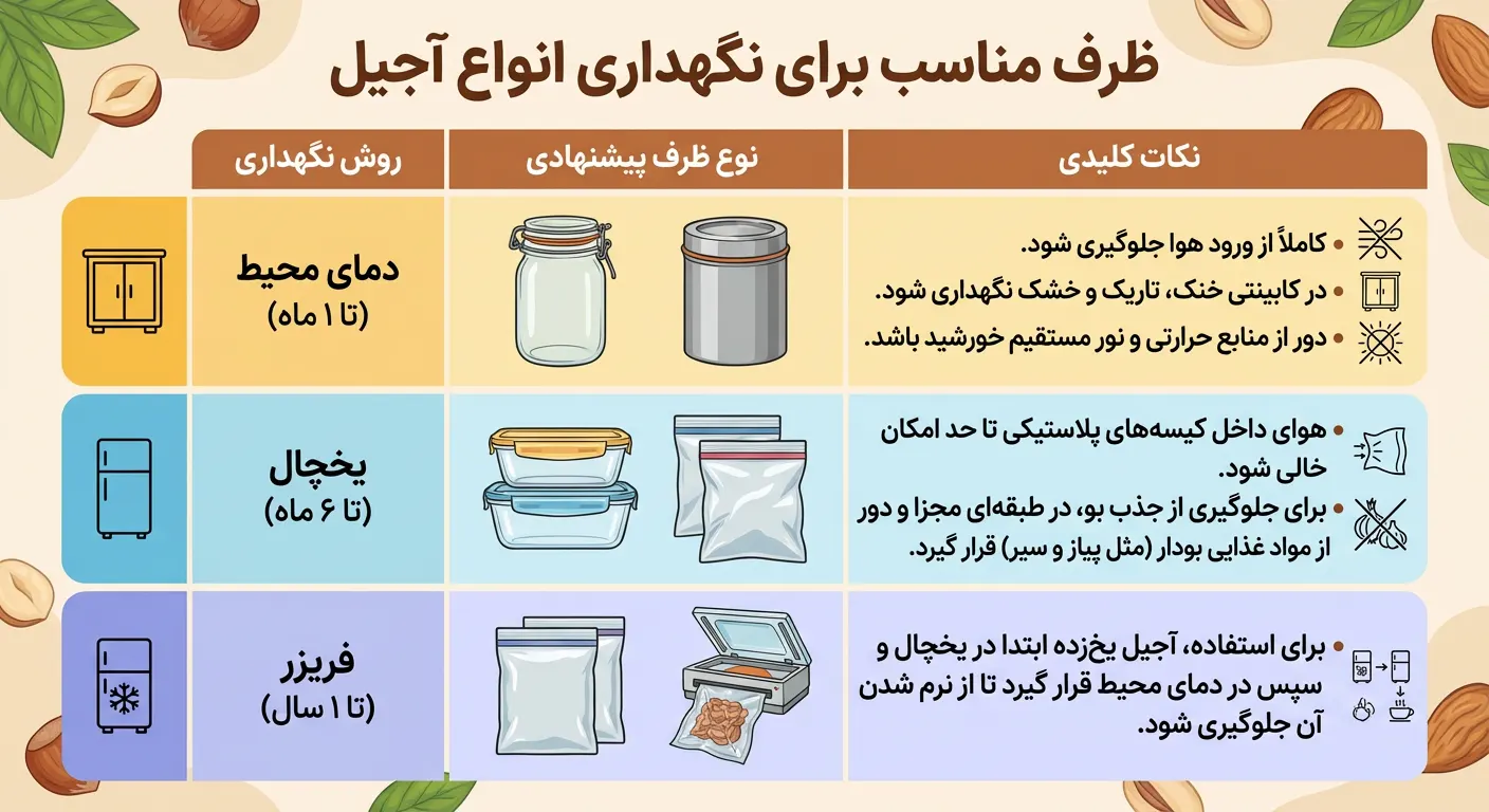 بهترین راه برای نگهداری آجیل در خانه از چند هفته تا یک سال 2 ظرف مناسب برای نگهداری انواع خشکبار
