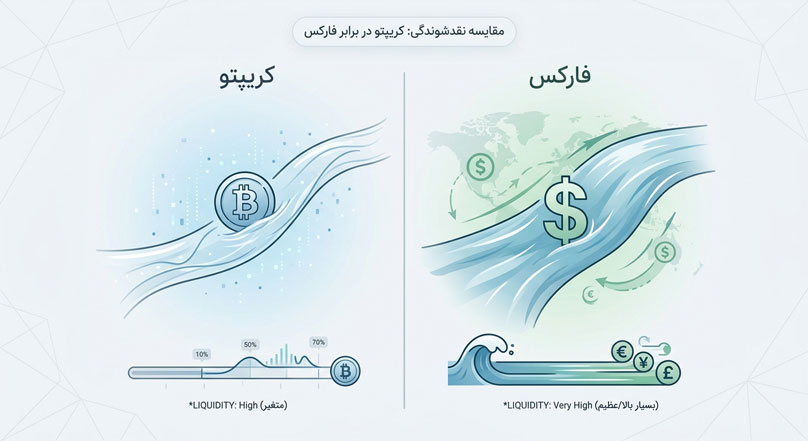 فارکس بهتر است یا کریپتو؟ مقایسه کامل بازار فارکس و ارز دیجیتال 1 نقدشوندگی فارکس در برابر کریپتو